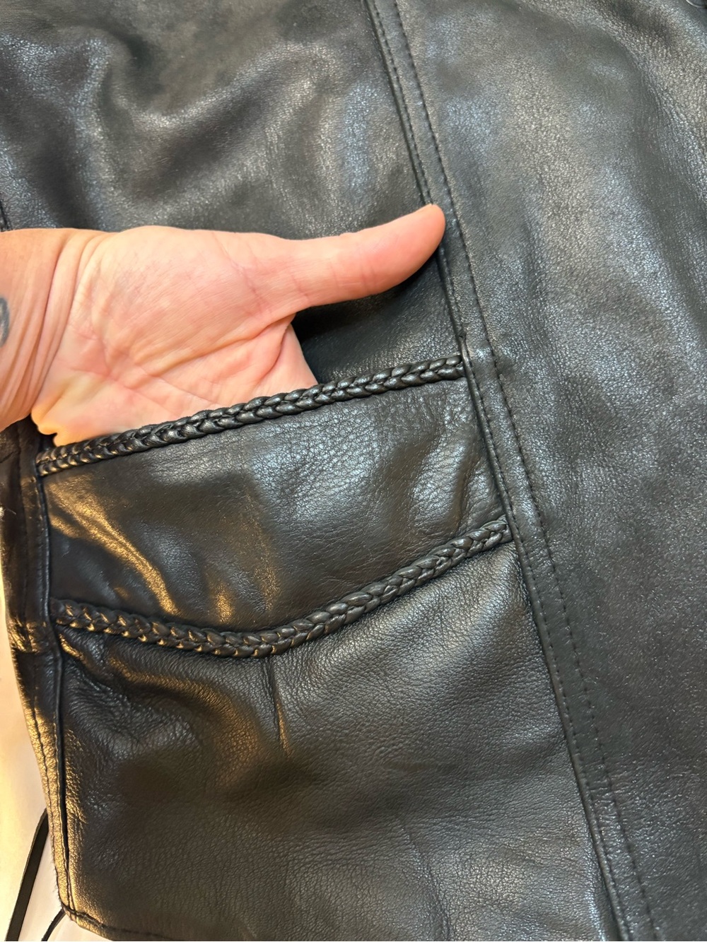Sofari Collections Canada Black Leather Motorcycle Biker Vest Laced 50 Vintage - Picture 5 of 11